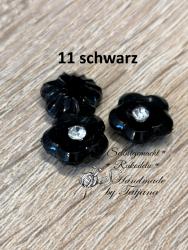 Acrylknopf Blume mit Stein schwarz 15mm